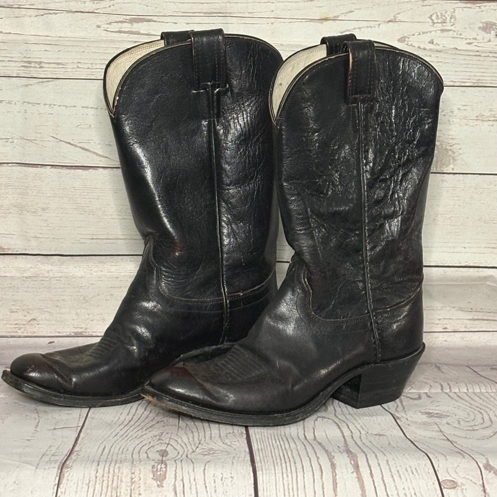 Olathe Boot Co Mens Black Leather Western Cowboy Boots 2000Z Round Toe Size 9 D